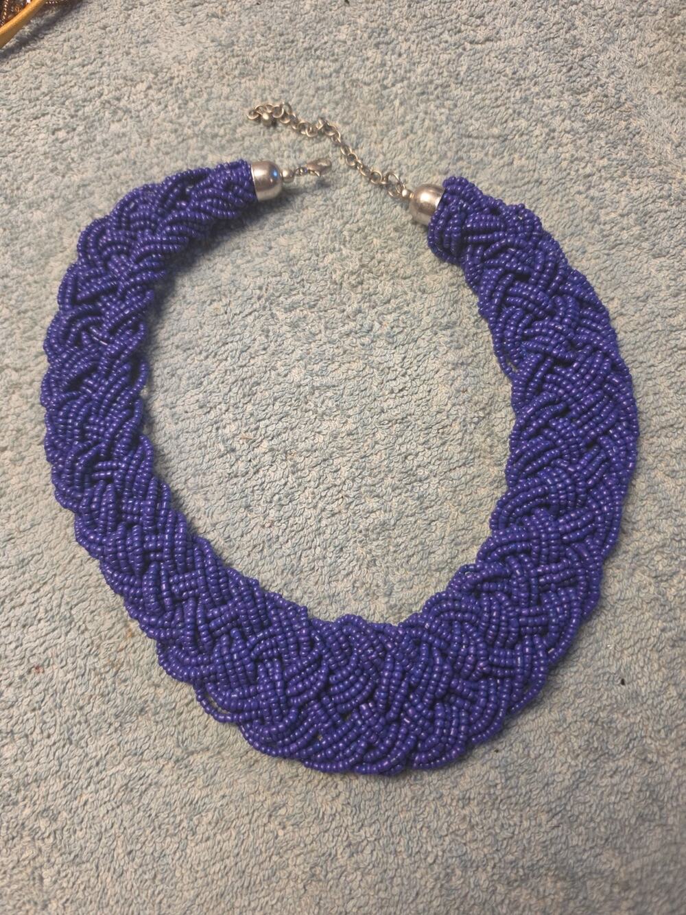 Vintage Multi Strand Purple Braided Beaded Choker Necklace Silver Hardware...